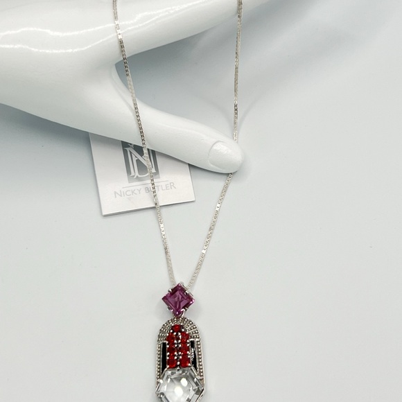 🌟Nicky Butler 925 Sterling Silver Clear Quartz Garnet Deco Pendant Necklace NWT - Picture 6 of 14